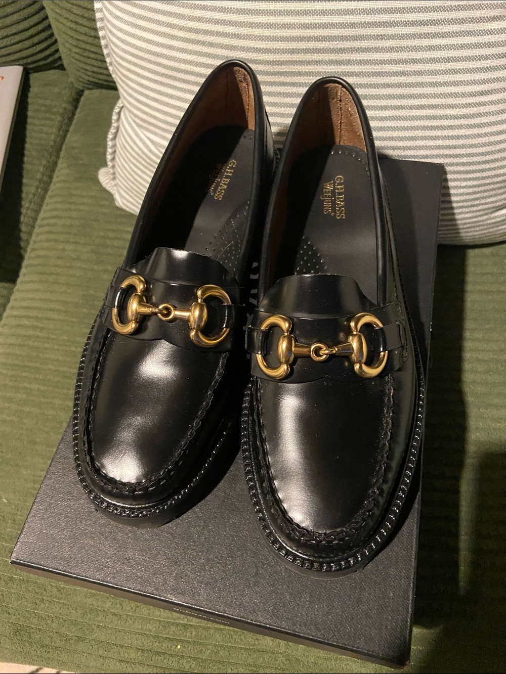 G.H. Bass & Co. Black Women's Horsebit Loafers with Gold Hardware